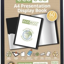 eco-eco A4 Size 50% Recycled 60 Pocket Black Presentation Display Book, Storage Case Portfolio Art Folder with Plastic Sleeves
