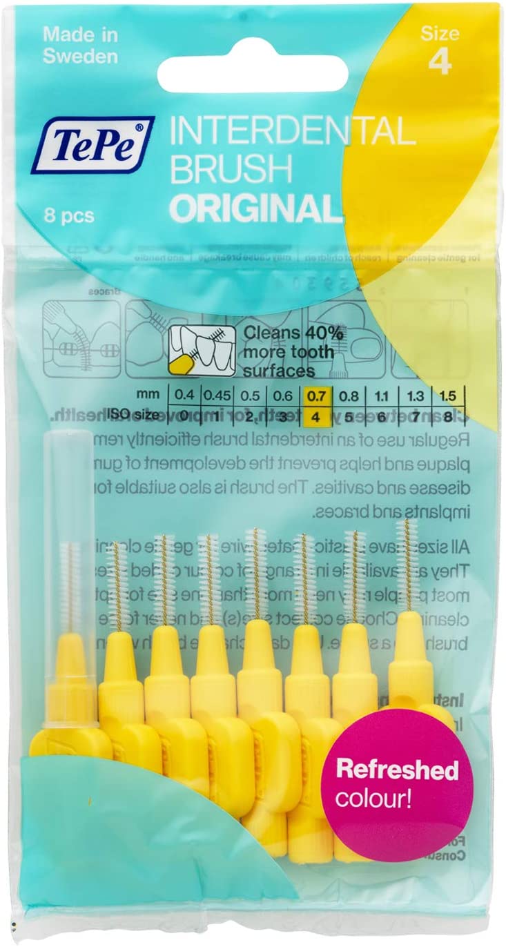 TePe Interdental Brush, Original, Yellow, 0.7mm/ISO 4, 8pcs, efficient Cleaning Between Teeth