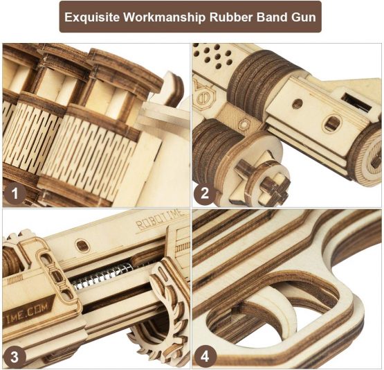 ROKR 3D Wooden Rubberband Guns, Mechanical Gun Model Kits to Build, Laser Cut Gun Model Building Kits For Teen and Adult - Image 3