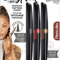 Bodymark By Bic Temporary Tattoo Markers and Stencils, Henna Vibes Kit - Assorted Colours, Pack of 3+2