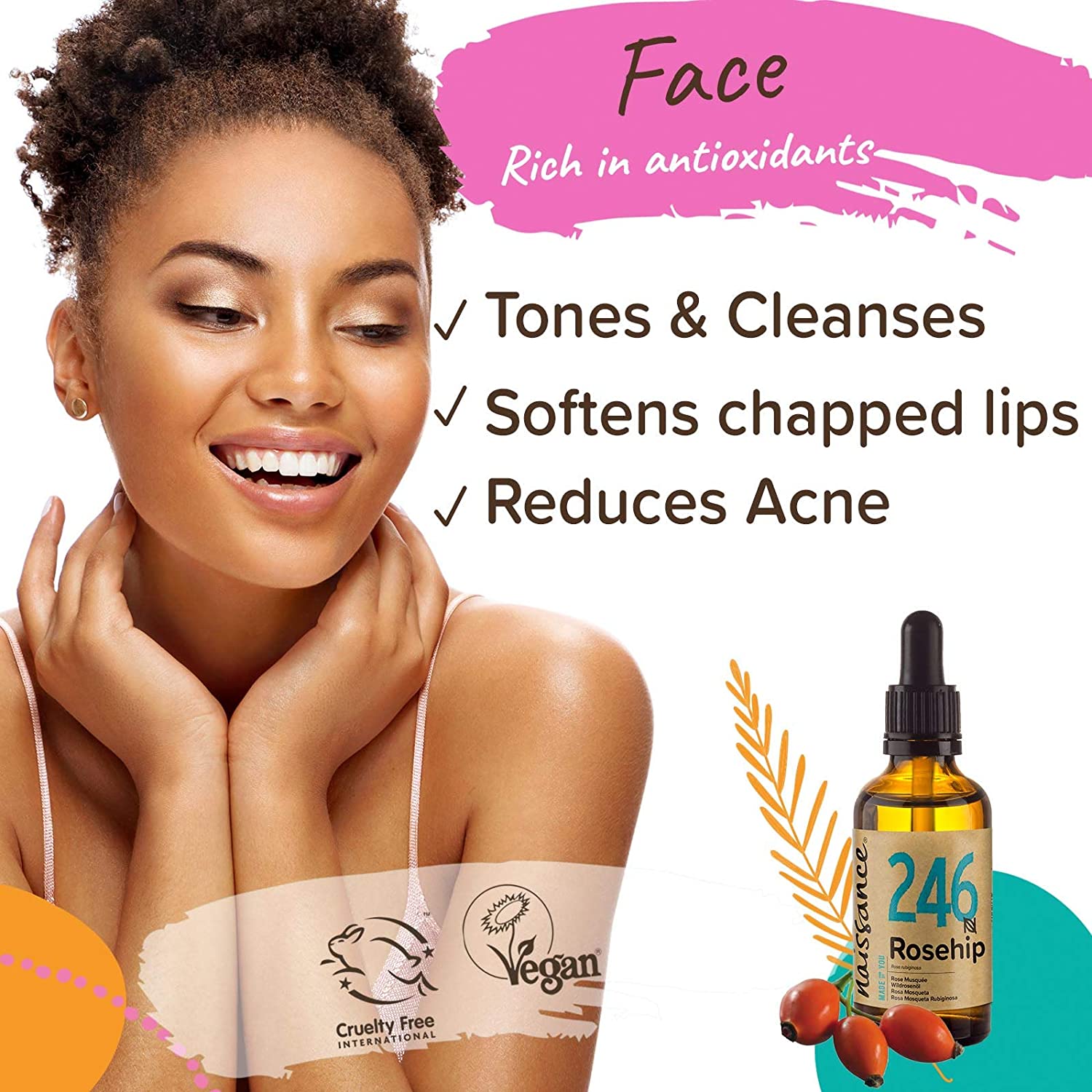 Naissance Rosehip Seed Oil (No. 246), 50ml, 100% Natural, Hydrating, Nourishing Moisturising, Ideal for Skin Face, Hair, Body - Image 2
