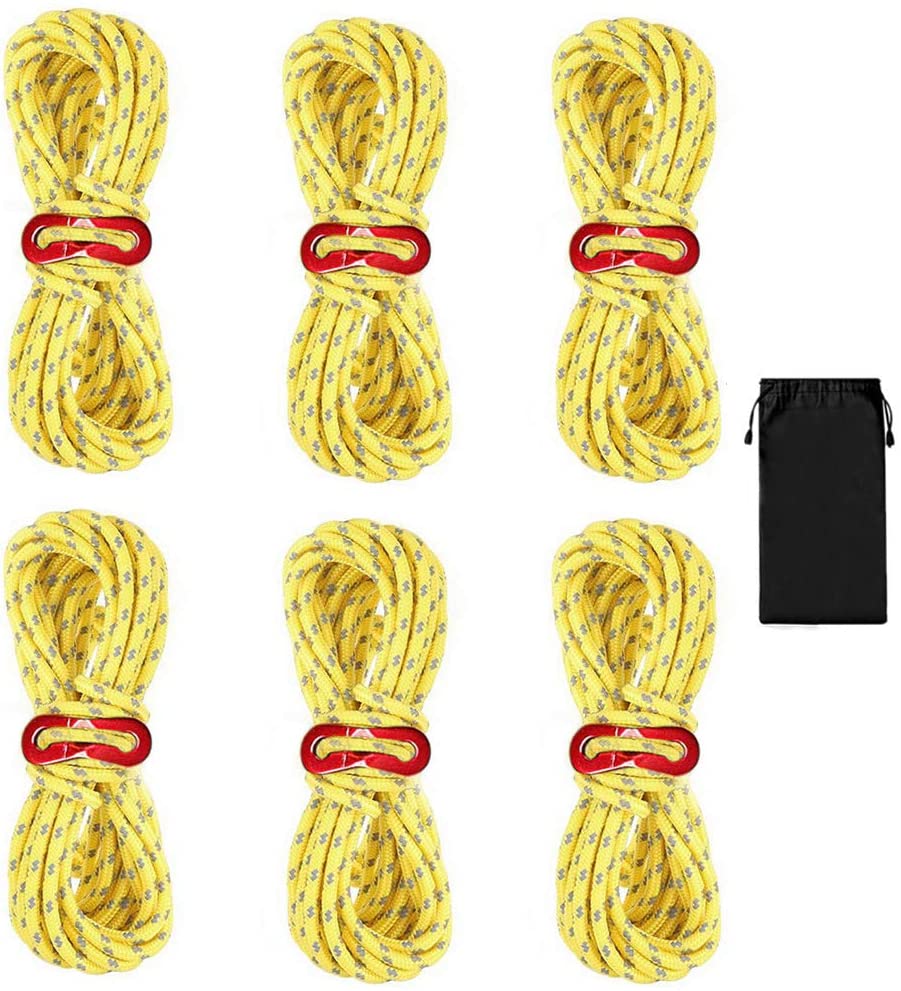 nuoshen Guy Ropes, 6 Pack 4mm Tent Guy Line 13 Feet Reflective Cord Guy ...