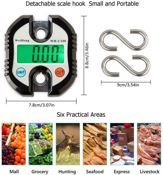 Rhorawill Crane Scale 150kg Double Accuracy Electronic Digital Hook Scale Mini LCD Loop Hanging Scale Luggage Fishing Scale Heavy Duty Weight Balance with Tare Function Black - Image 4