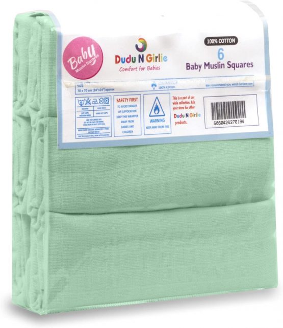 Dudu N Girlie 6 Pack 100% Pure Cotton Baby Muslin Squares 70x70cms, Mint - Image 2