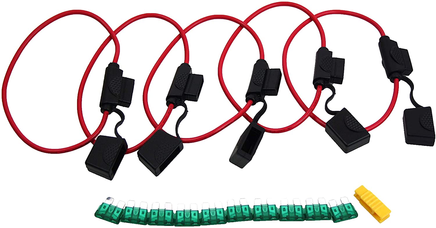 In line fuse holder 5pcs pack including 30A standard spade fuses 10pcs 1 fuse extractor 12AWG