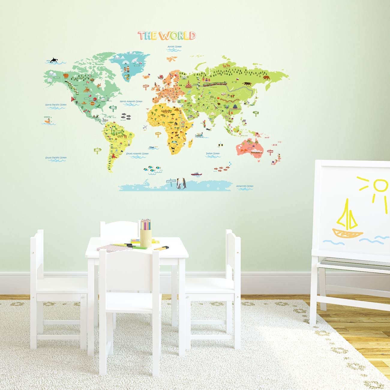 DECOWALL DL3-2212 Colourful World Map (XLarge) Kids Wall Stickers Decals Peel and Stick Removable for Nursery Bedroom Living Room Art murals Decorations - Image 4