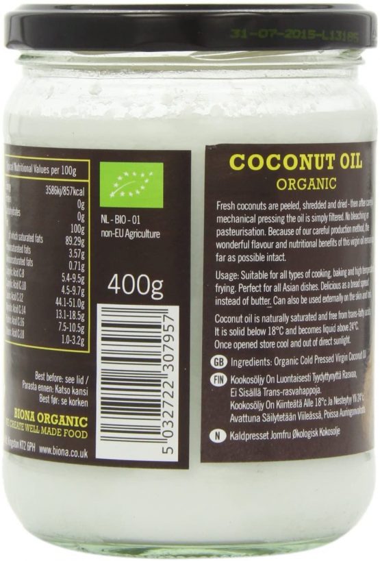 Biona Organic Coconut Virgin Oil Raw 400g - Image 4