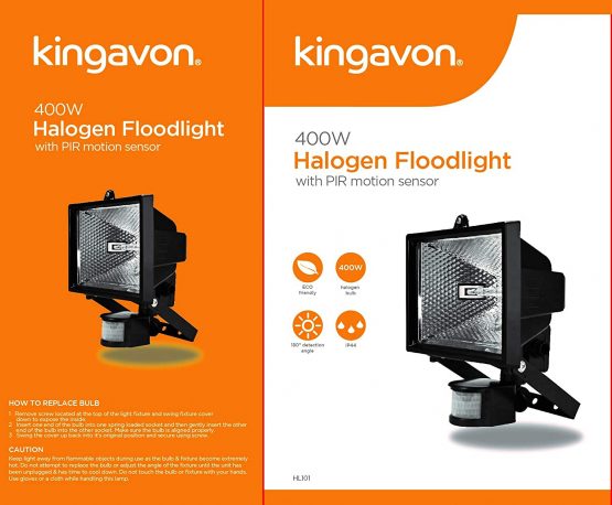 Kingavon 400W Halogen Floodlight with PIR, Aluminium, Black - Image 2