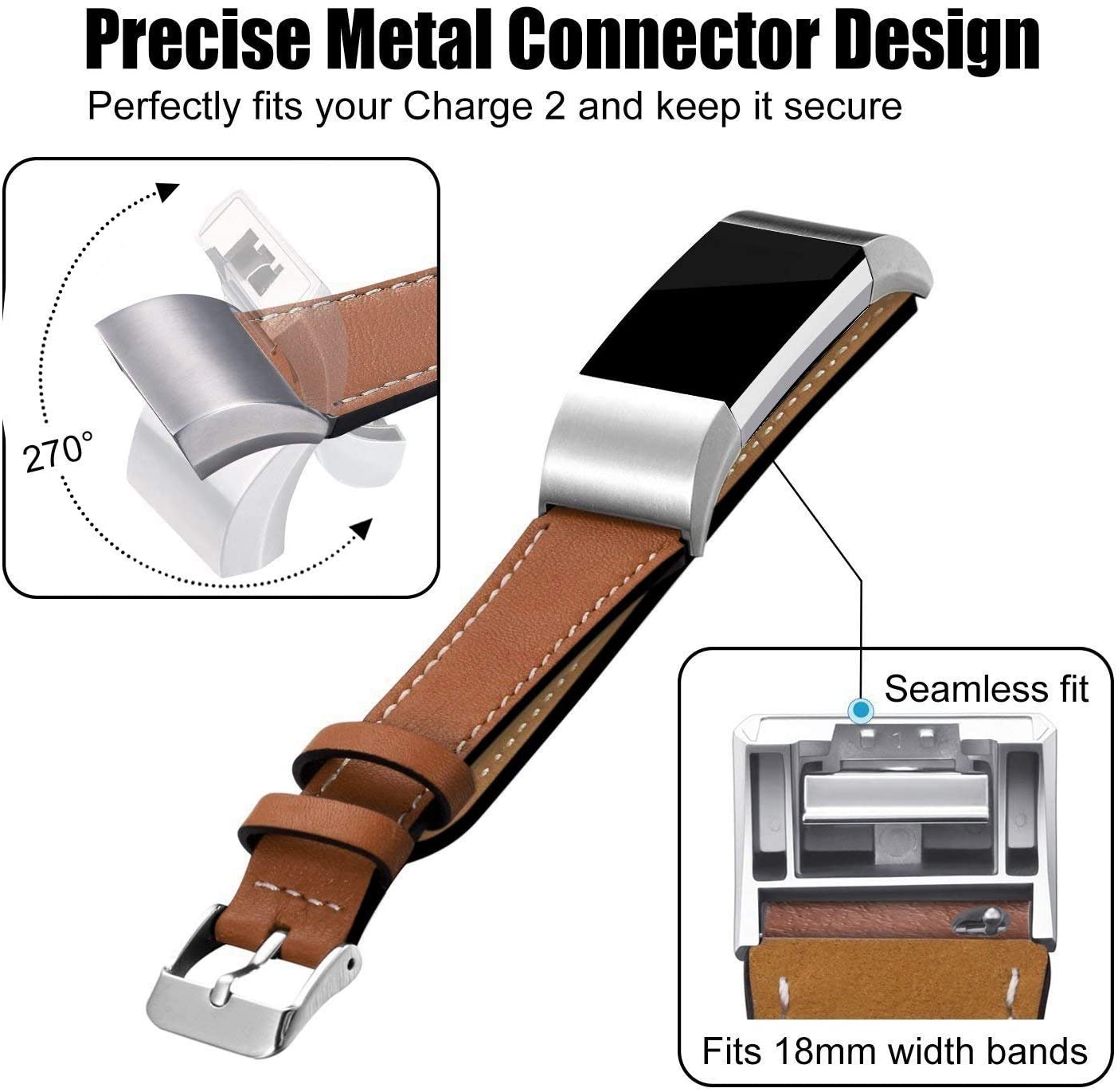 Mornex Strap Compatible Fitbit Charge 2 Band Leather Strap - Image 3