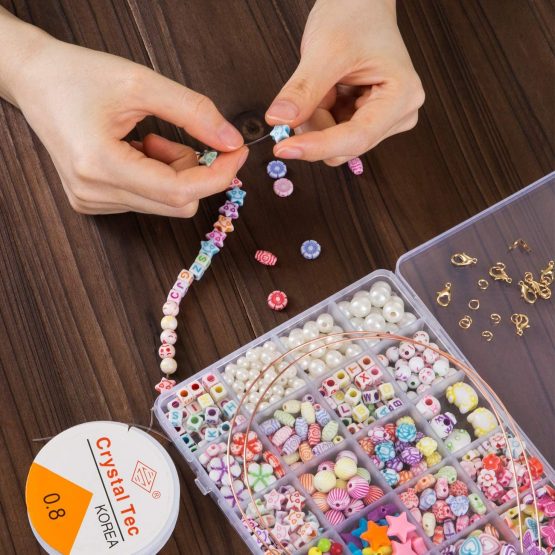 Naler Children DIY Bead Set for Jewelry Making Kids Craft DIY Necklace Bracelets Letter Alphabet Colorful Acrylic Crafting Beads Kit Box with Accessories - Image 4