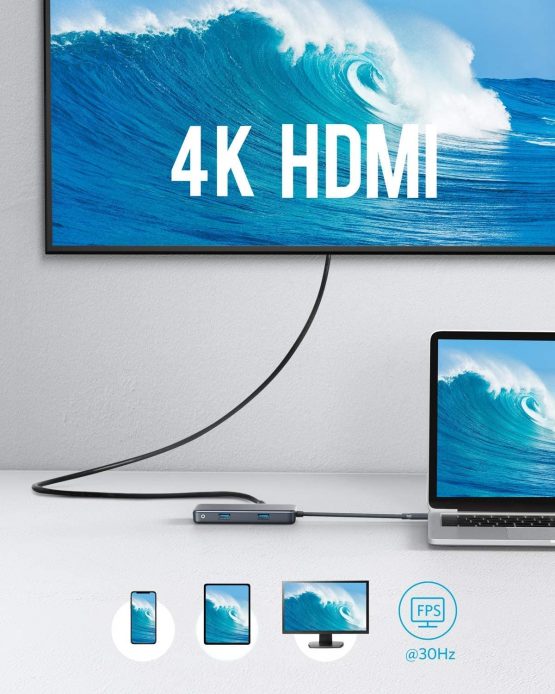Anker USB C Hub, PowerExpand+ 7-in-1 USB C Adapter, with 4K HDMI, 60W Power Delivery, 1Gbps Ethernet, 2 USB 3.0 Ports and SD/microSD Card Readers, for MacBook Pro 2019/2018/2017/2016, Chromebook, XPS - Image 4