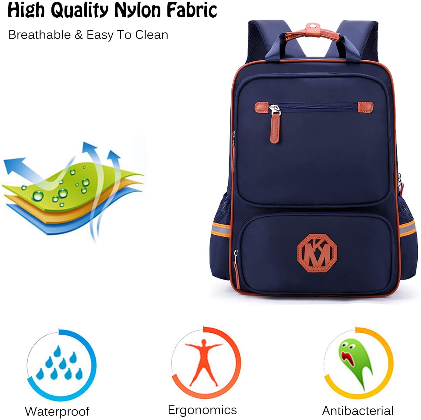 FANDARE Children's Backpack Kid Daypack Preschool School Bag for Girls Boys School Teens Knapsack Travel Rucksack College Bookbag fit 14 inch Laptop Waterproof Nylon Blue M - Image 3