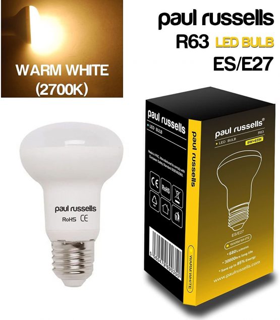 2 Pack 8W Reflector LED Light Bulbs E27 ES Edison Screw Paul Russells Bright 8W=65W Spotlight R63 Spot Light 120 Beam Lamp 2700K Warm White 65W Incandescent Replacement - Image 2