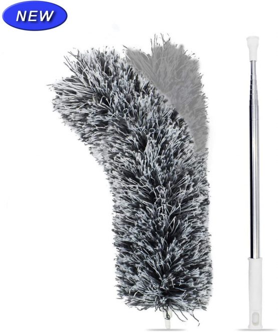 Extendable Microfiber with Extra Long 100 inches Telescopic Pole, Feather Duster with Bendable Head, Hand Duster for Cleaning High Ceiling Fans, Blinds, Cobweb, Cars