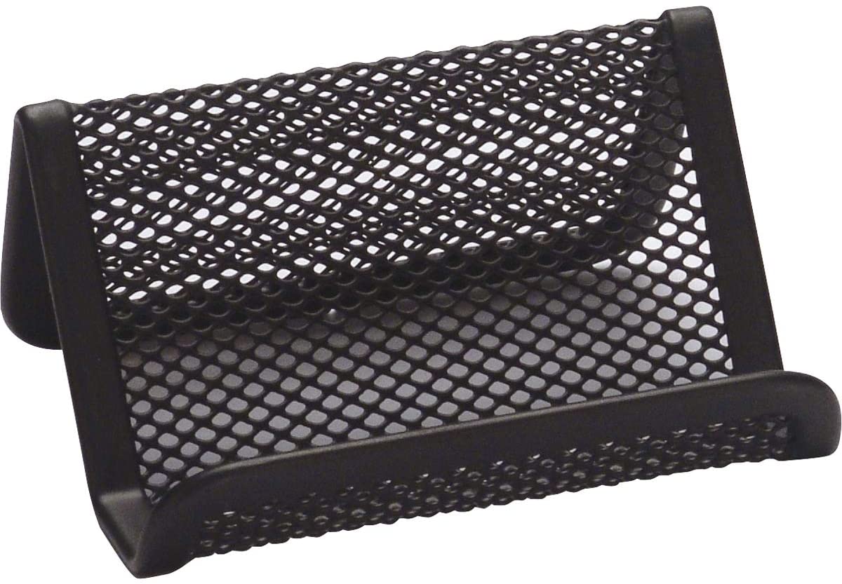 Business Card Rack Q-CONNECT Metal Black/Small Office Accessories/Type-Desktop/Kind-for Business Cards/Material-Metal/Dividers-1 / Colour-Black/Dimensions (mm)-95x75x45