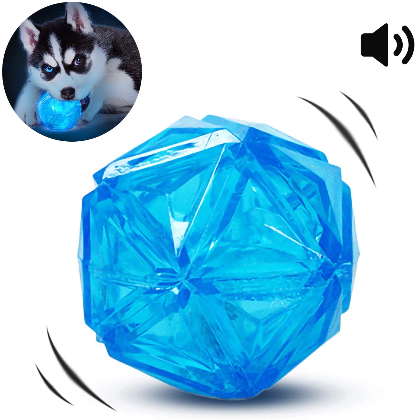 PEDOMUS Dog Ball Elastic Flash LED Ball BounceActivated Light Up Dog Ball Squeaker Ball Dog Toy