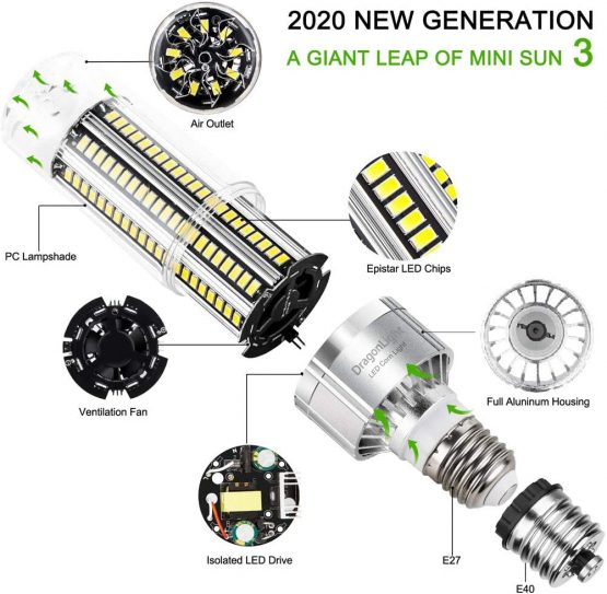 54W Super Bright Corn LED Light Bulb(400 Watt Equivalent) - E27/E40 Large Base LED Bulb - 6500K Daylight 6200 Lumens for Large Area Commercial Ceiling Lighting - Garage Warehouse Barn[2021 New] - Image 2