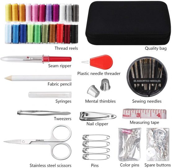 JUNING Sewing Kit with Case, 130 pcs Sewing Supplies for Home Travel and Emergency, Kids Machine, Contains 24 Spools of Thread of 100m, Mending and Sewing Needles, Scissors, Thimble, Tape Measure etc - Image 2