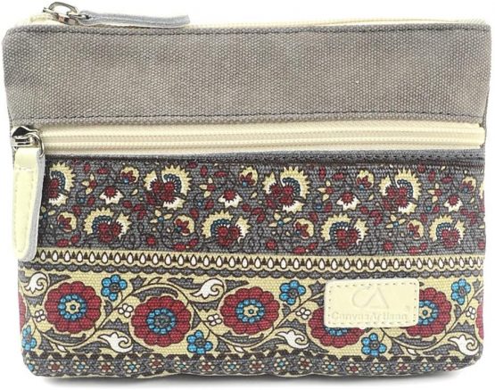 POPUCT Women's Retro Canvas Zipper Coin Purse Phone Pouch Cosmetic Bag (Grey)