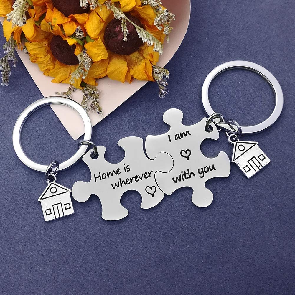 New Home Keyring House Keyring Home Keychain Family Keyring Gift Home is Wherever I’m with You Keychain Set Housewarming Gifts for New Homeowner First Home Gift Puzzle Keychain Moving in Key Chain - Image 4