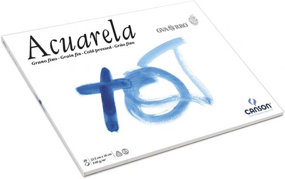 Canson guarro Acuarela Fine Grit 240 g 20 Sheets Watercolour Paper Block Glued on one Side 32.5 x 18 cm White