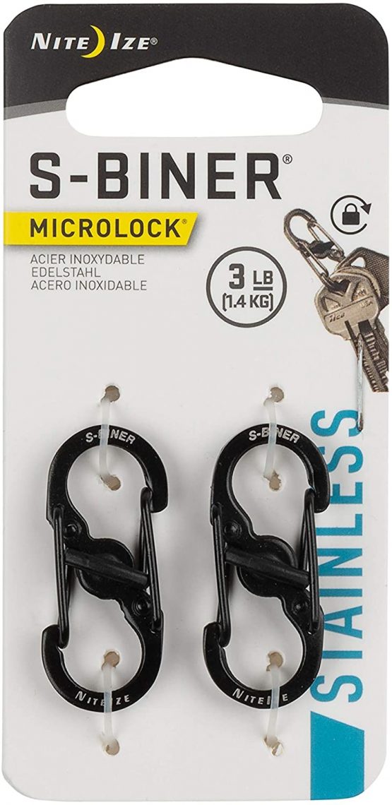 Nite Ize S-Biner Micro Lock Mini Stainless Steel Carabiner, Black, Pack of 2
