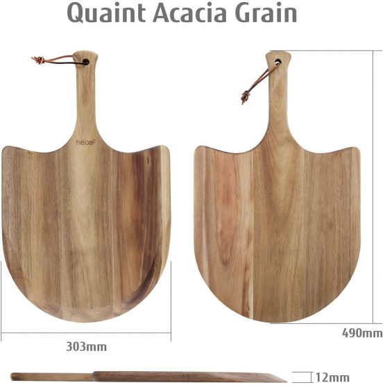 hecef Acacia Wood Pizza Peel, 12" Large Pizza Paddle & Cutting Board, Serving Board for Homemade Pizza, Cheese, Fruits & Cake - Image 3