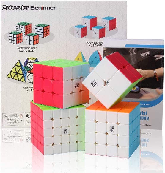 ROXENDA Magic Cube set, Stickerless 2x2 3x3 4x4 5x5 Cube Set with Gift Box, Secret Tutorial for Puzzle Cubes -2X2 3X3 4X4 5X5 Coloful