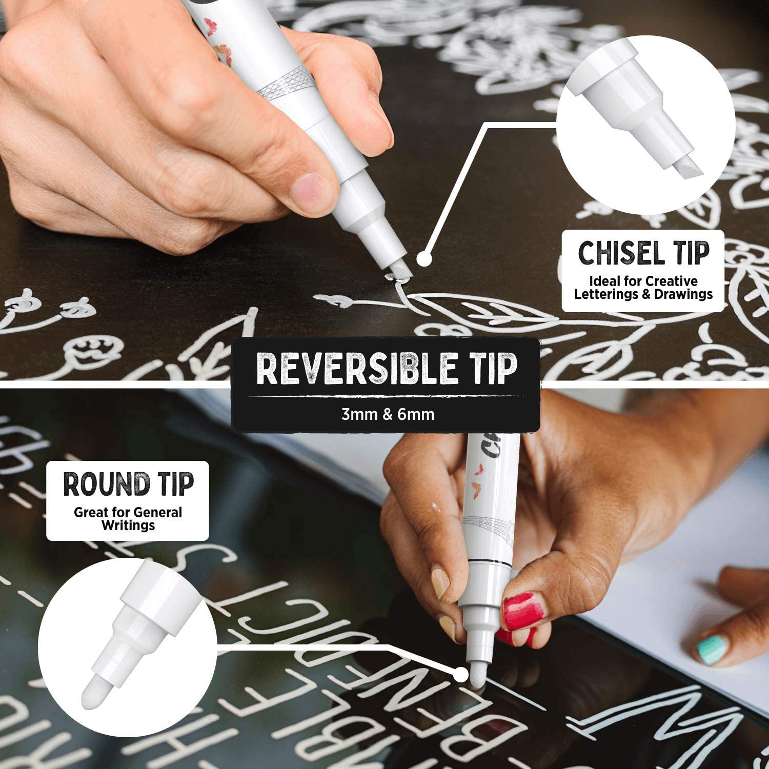 White Liquid Chalk Pens - White Dry Erase Chalk Markers for Blackboard Chalkboard Signs, Windows, Glass, Bistro - Image 2