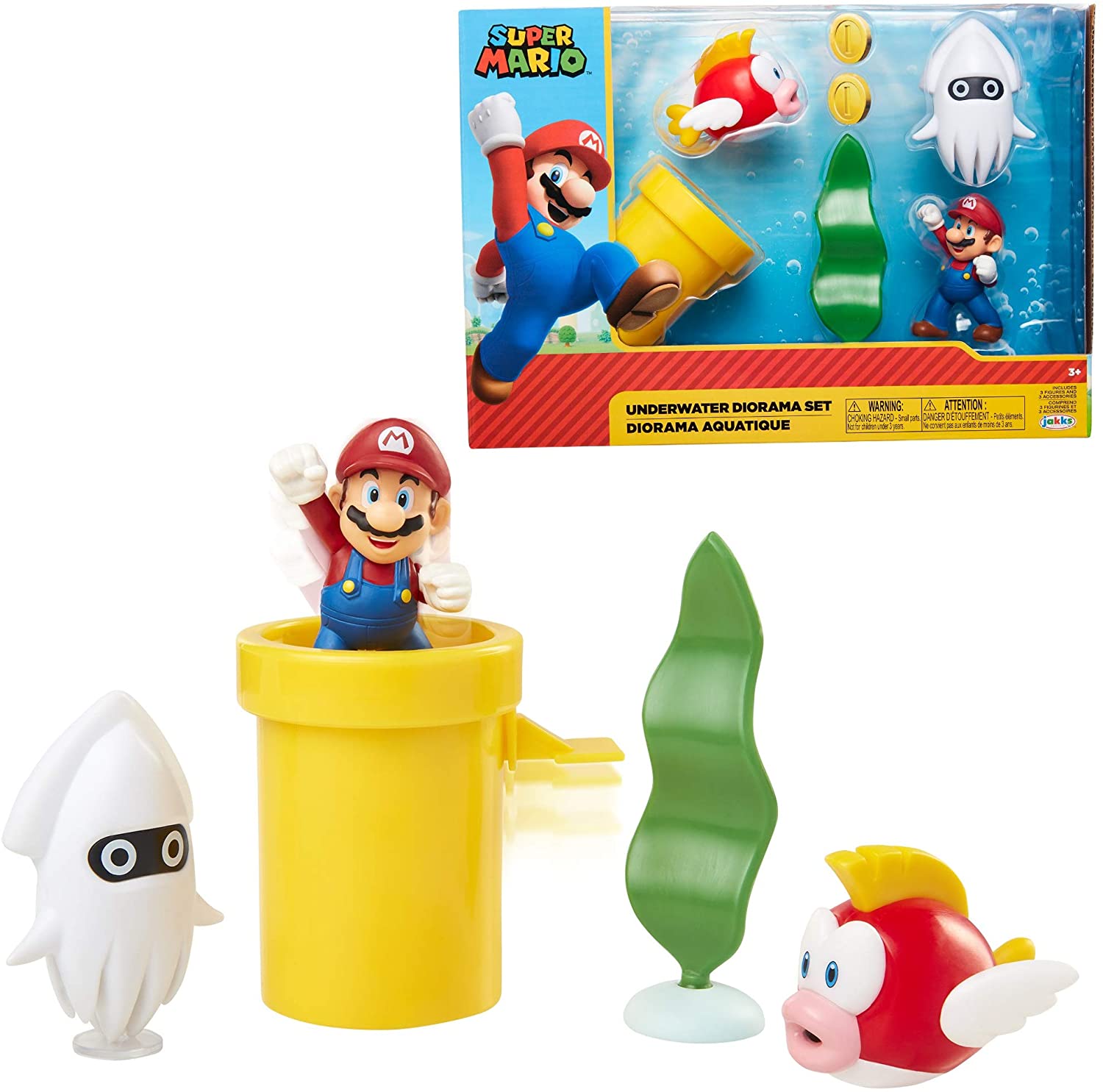 Nintendo Underwater Diorama Set including Collectable Figures and Accessory Pieces for Play and Display Unique Super Mario Toy for Kids and Collectors Ideal For Ages 3+