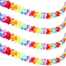 Jovitec Multicolor Tropical Flower Lei Garland Flower Leaves Banner for Hawaiian Luau Decorations (Style A, 4 Pack)