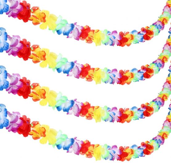 Jovitec Multicolor Tropical Flower Lei Garland Flower Leaves Banner for Hawaiian Luau Decorations (Style A, 4 Pack)