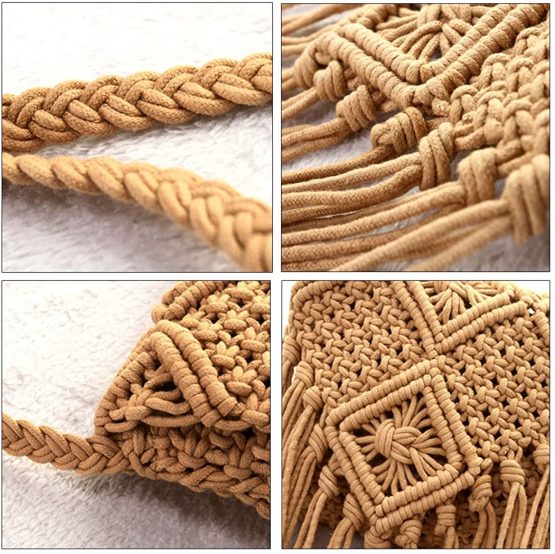 Millya Fringe Tassel Crossbody Shoulder Bag Straw Woven Handmade Boho Beach Travel Handbag for Women - Image 3