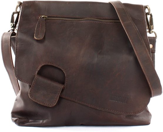 LECONI Shoulder Bag Genuine Cow Leather Used-Look Vintage Women + Men Handbag Leisure Cross-Body Handbag 29x29x6cm dark brown LE3027-wax