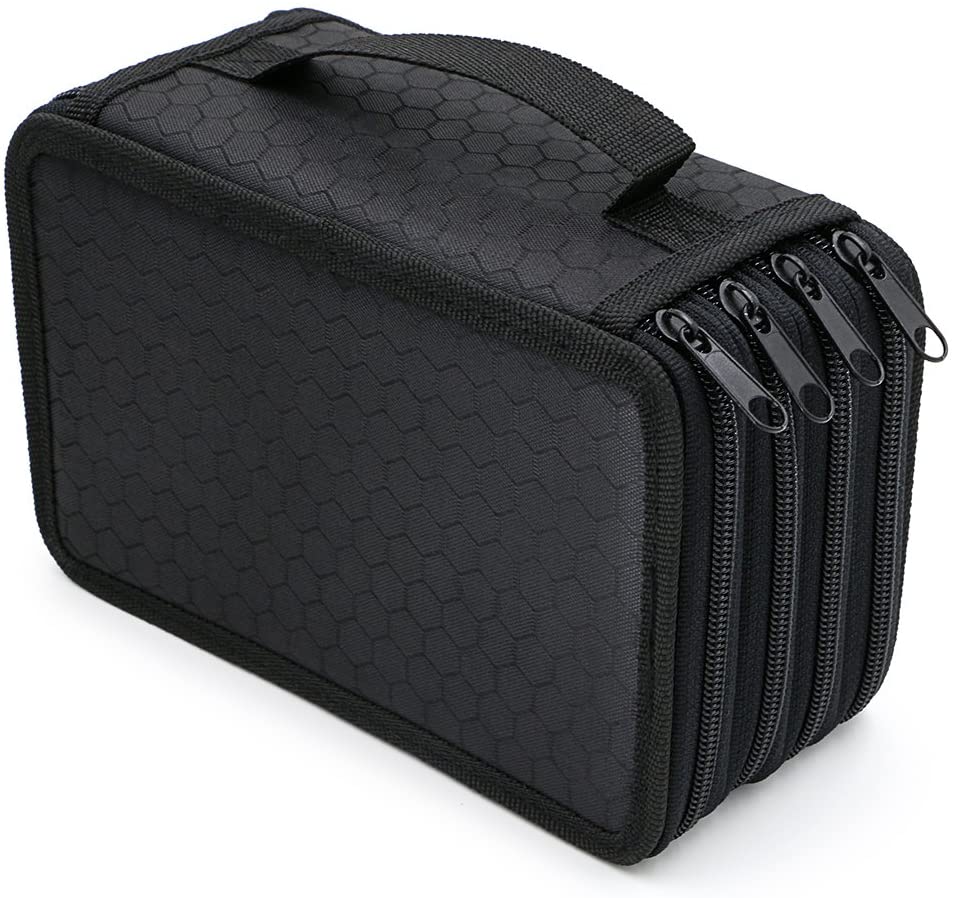 IGNPION Large Multi-Layer School Pencil Case for 72 Colored Pencils, Black