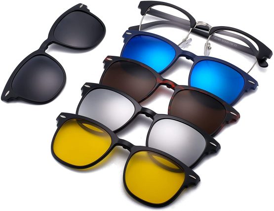Magnetic 5 Pcs Polarized Clip-on Sunglasses Plastic Frame for Night Driving
