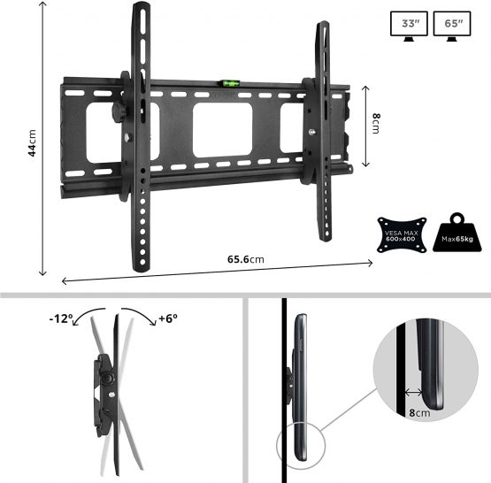 Duronic TV Bracket TVB103M | Wall Mount for 33”-65” Television Screen | Tilting Action -12°/+6° | VESA Fits Up to 600x400mm | Fixing for Flat Screen LCD/LED/OLED/QLED | Strong Heavy Duty | Anti-Theft - Image 3