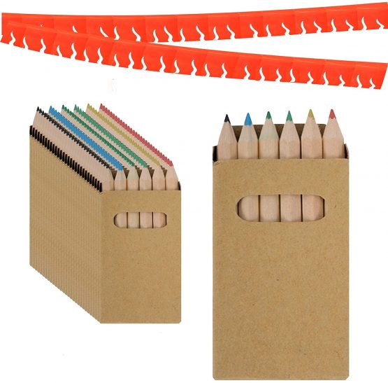 Partituki Set of 50 Boxes of Colored Pencils. Each with 6 Colored Pencils and 2 Frisbees. Ideal Gift for Piñatas or Children's Birthday Parties