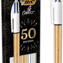 BIC 4 Colours Ball Pens Medium Point (1.0 mm) - Assorted Barrel Colours (Gold Frozen Textured and Silver), Pack of 3, 992580