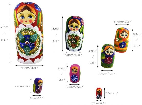 Winterworm 7pcs Red Flowers and Berries Wooden Russian Nesting Dolls Matryoshka Russian Doll - Image 4