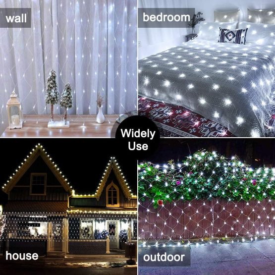 Ollny Outdoor Net Lights Garden Mesh Lights,200 Led 3m x 2m Fairy Light Net Lights Mains Powered Cool Whtie Net Lights with Remote & Timer for Indoor Curtain Bedroom Christmas Holiday Yard Decorations - Image 3