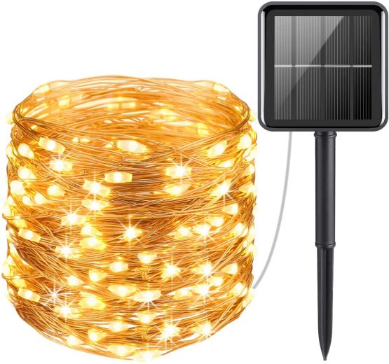 Criacr Solar Garden Lights, 100 LED 10m Solar String Lights, Copper Wire Solar Fairy Lights with 2 Modes, Waterproof Solar Lights Outdoor for Tree, Garden, Home, Wedding, Party (Warm White)