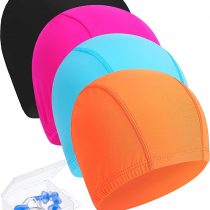 Hestya 4 Pieces Swim Caps, Lightweight Swimming Caps Suitable for Kids, Women, Men While Swimming, Come with Nose Clip and Ear Plugs