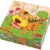 PROW® 6 in 1 Wooden Cube Puzzles Jigsaw 9 Pcs Hedgehog Elephant Tiger Deer Monkey Zebra Learning Animal Safe and Non-toxic Toy Building Blocks for Kids