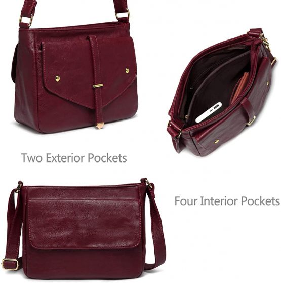Cross Body Bag for Women, Vaschy Soft Vegan Leather Shoulder Bag Fashion Ladies Handbag Multi-Pockets Purse (Burgundy) - Image 3