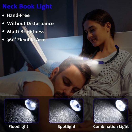 LUXJET® LED Hug Light,Rechargeable Neck Book Lights Night Lamp for Reading, Hands Free, 4 LED Bulbs, 3 Adjustable Brightness (Dark Blue) - Image 2