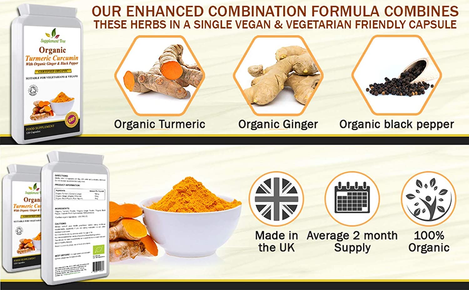 Organic Turmeric Curcumin with Organic Ginger & Black Pepper 120 Capsules, 120 count (Pack of 1) - Image 4