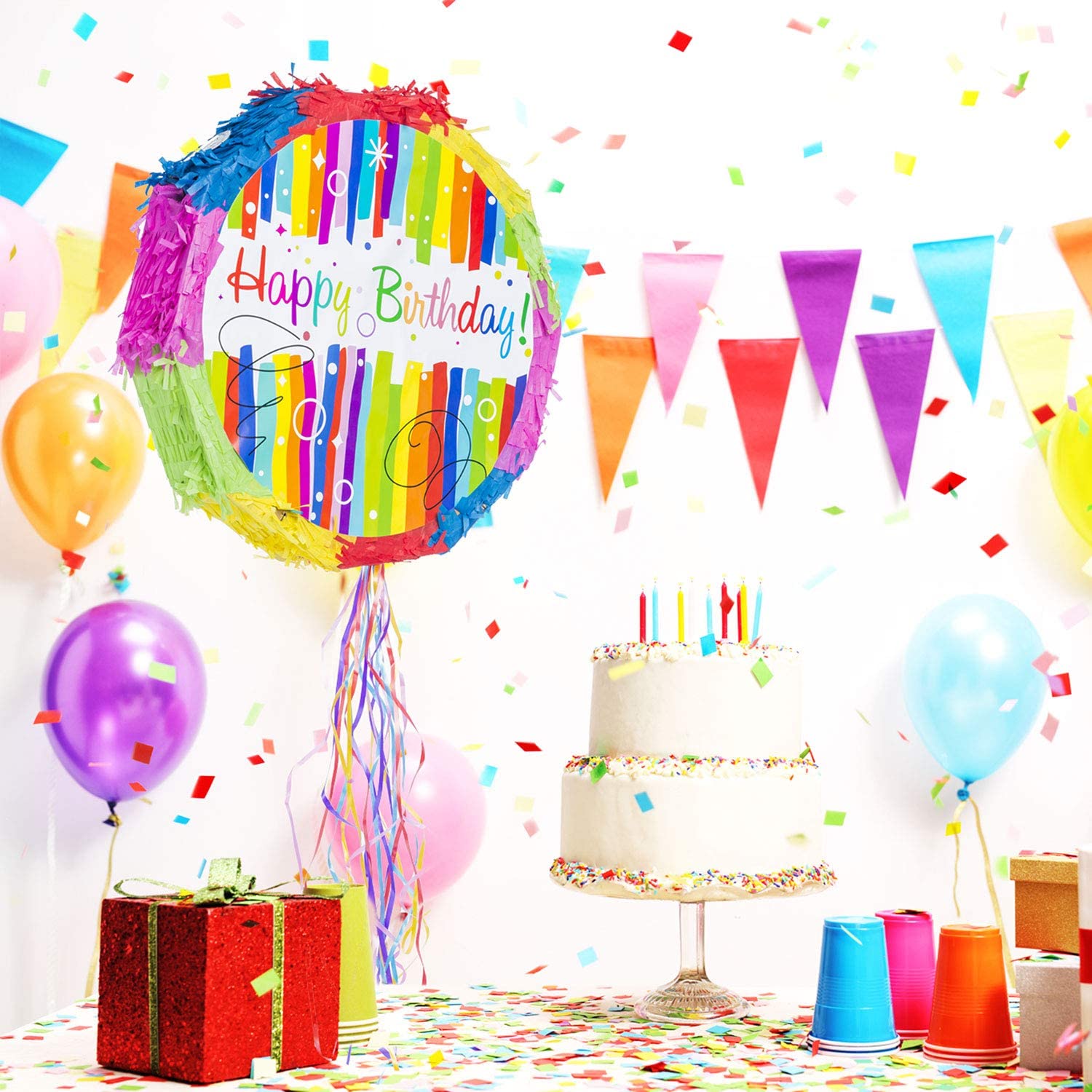 Pinata Party Decoration to Fill with Sweets for Kids Birthday Wedding Party (Happy Birthday), Multicoloured - Image 4