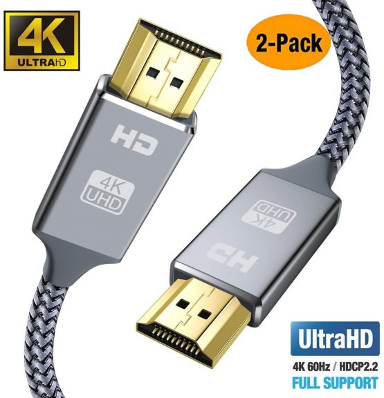 4K HDMI Cable 2M（2pack）HDMI Lead-Snowkids Ultra High Speed 18Gbps HDMI 2.0 Cable 4K@60Hz Compatible Apple/Fire TV, 3D Support,Ethernet, Video 4K UHD 2160p, HD 1080p, PC/Blu-ray playe