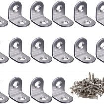 Teenitor 16 Pcs Corner Braces - 20x20mm 90 Degree Right Angle Brackets Fastener Stainless Steel L Shaped Corner Bracket with 32 Pcs Screws Brace Corner Steel Joint Silver
